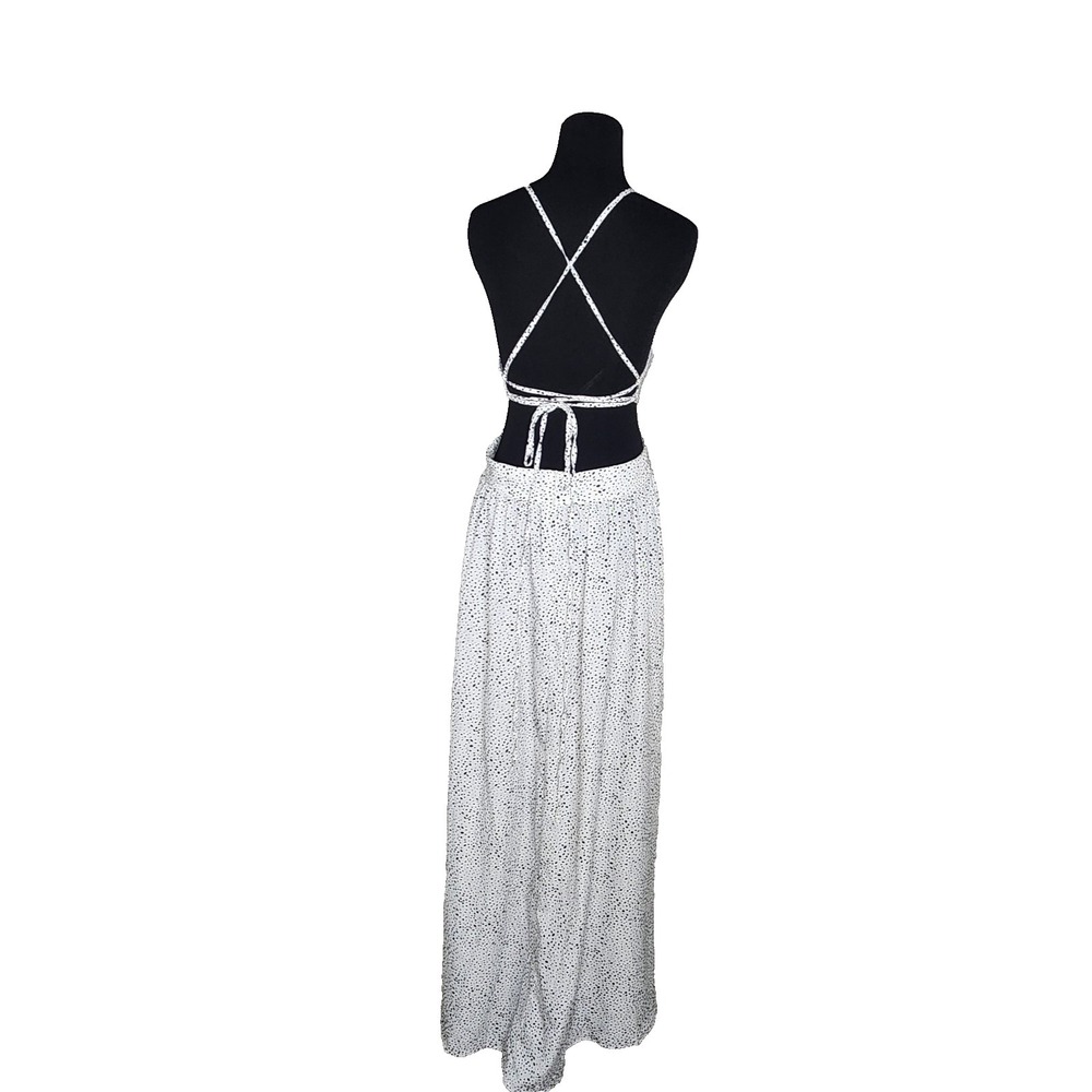 SHEIN Black & White Vcay Lace Up Back Slit Maxi Dress Boho Romantic Casual L